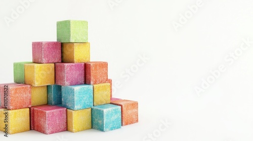 Colorful Wooden Blocks Stacked in a Pyramid Shape photo