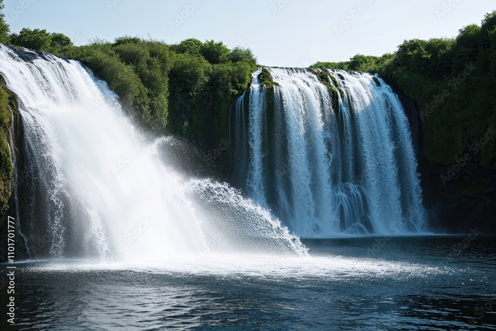 Isolated Waterfall with Refreshing Flow on White Background Isolated Waterfall with Refreshing Flow on White Background