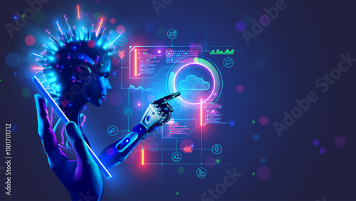 AI. Digital AI in phone in hand. AI Bot on screen mobile smartphone communication with cloud computing. Artificial intelligence Processing Big Data and Cloud Computing. Chatbot AI mobile technology.