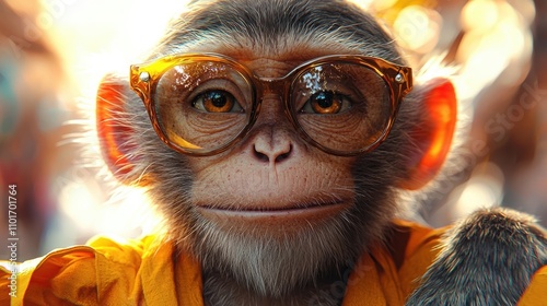 Inquisitive Monkey with Glasses Embracing Nature s Wonders photo