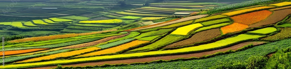 A vibrant patchwork of agricultural fields showcasing diverse crops and landscapes. A vibrant patchwork of agricultural fields showcasing diverse crops and landscapes.