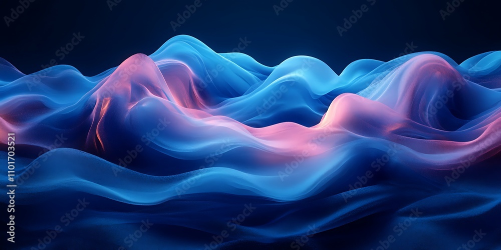 Obraz premium Abstract blue and pink waves flowing, digital rendering.