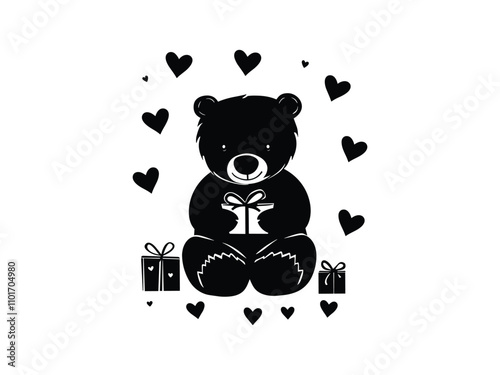 Valentine Bear Silhouette for Creative Valentine Artwork