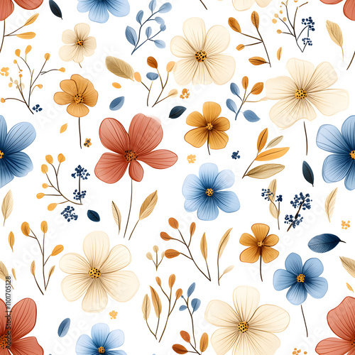 Wallpaper Mural Floral flowers and beautiful colorful leaves wallpaper seamless pattern for interior decoration or background. Torontodigital.ca