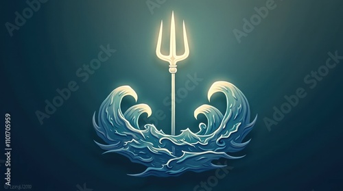 Poseidon Icon with Trident Piercing Waves