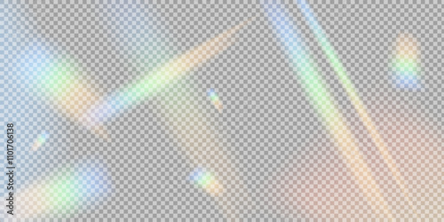Reflected rainbow stripes. Refraction of light, sun glare. Rainbow rays blurred glare. Abstract background with glare. Reflected light prism effect.