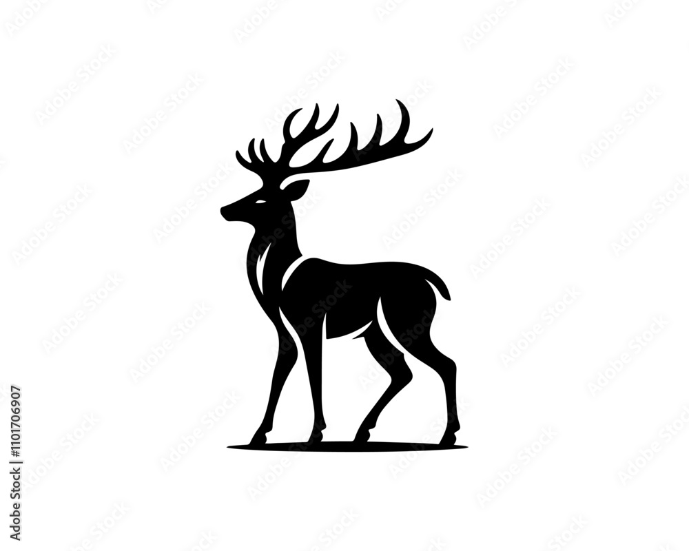 Obraz premium Deer silhouette logo icon vector illustration. Black Deer Vector