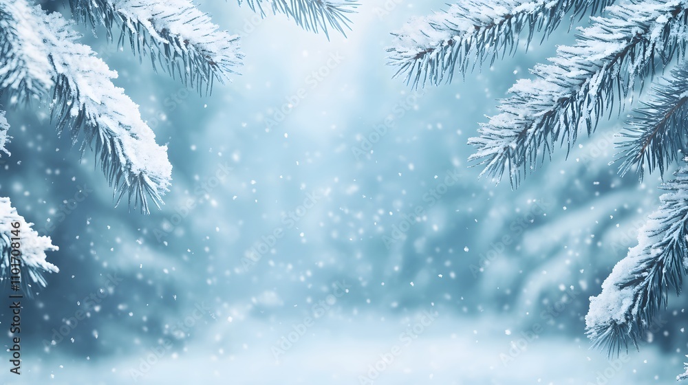 Snow Covered Pine Branches Winter Wonderland Scene Snow Covered Pine Branches Winter Wonderland Scene