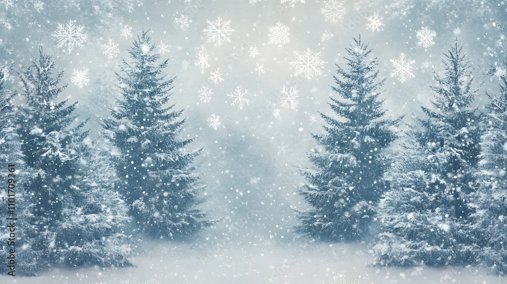 Fototapeta premium Snow Covered Evergreens Winter Wonderland Scene