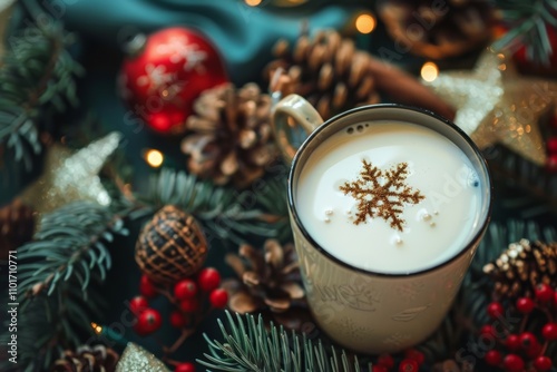 Festive eggnog with snowflake pattern