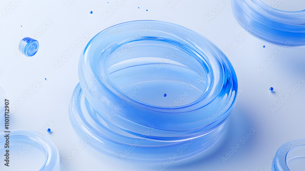 Fototapeta premium Intelligent Systems Efficiency Background: Blue 3D Curved Rings with Central Information Hub and Interactive Elements.