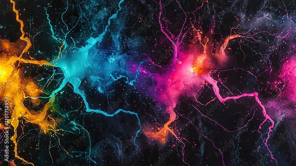 Vibrant abstract design showcasing colorful neural connections and energy pathways