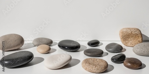 Display of Polished and Natural Stones and Pebbles. photo