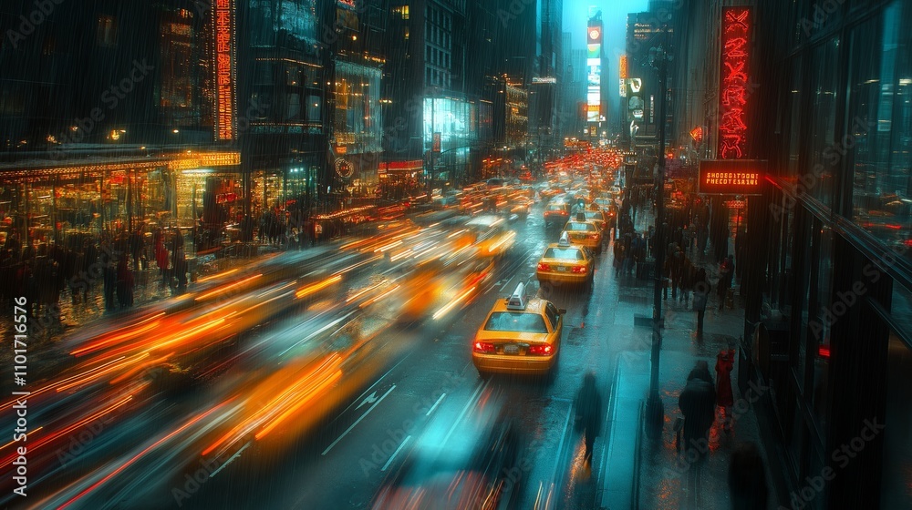Fototapeta premium Blurry Urban nightlife bustling with energy and vibrant lights in the city