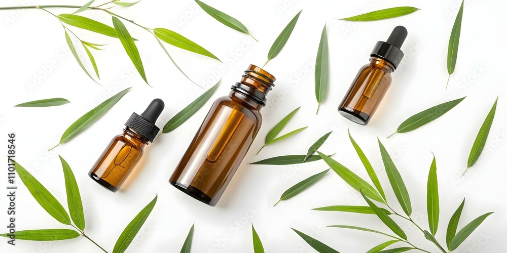 Floating Bamboo Leaves with Levitating Essential Oil Bottles for Serene Aromatherapy Wellness Spa Floating Bamboo Leaves with Levitating Essential Oil Bottles for Serene Aromatherapy Wellness Spa