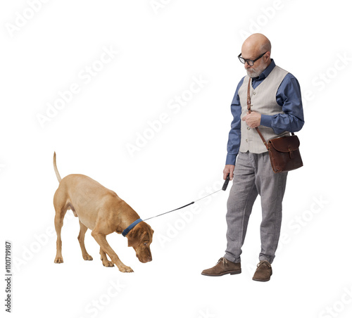 Pet owner posing with his dog photo