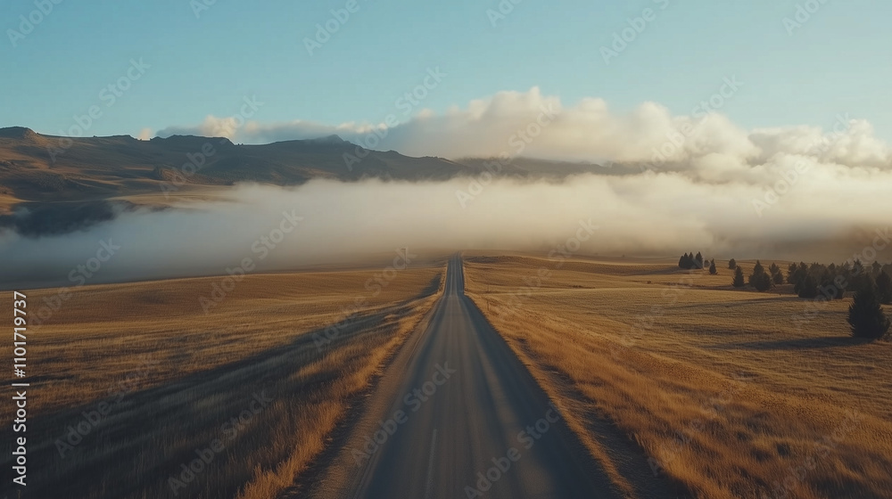 Fototapeta premium Empty country road leading into misty horizon