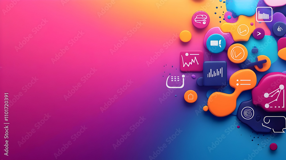 Gradient Background with Digital Marketing Icons for Copy Space Designs Gradient Background with Digital Marketing Icons for Copy Space Designs
