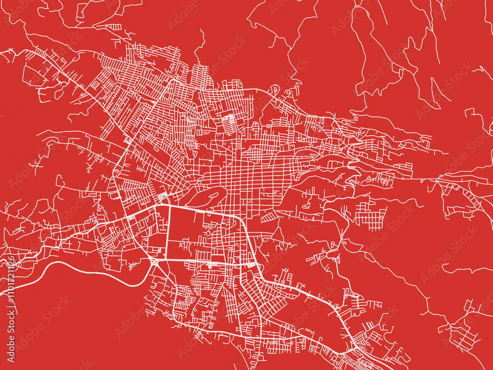 Obraz premium Christmas Map of San Cristobal de las Casas, Mexico in Snowy White on Festive Red Background.