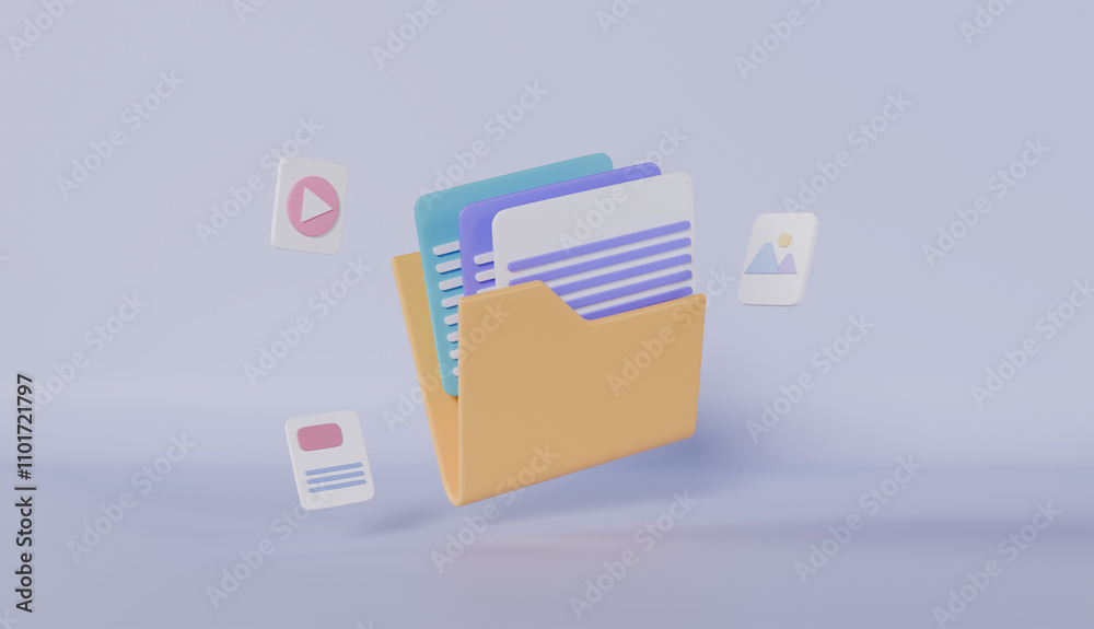 Folder and paper for management multimedia movie file, Image and video document minimal folder icon, paperwork multiple signs on database Folder and paper for management multimedia movie file, Image and video document minimal folder icon, paperwork multiple signs on database