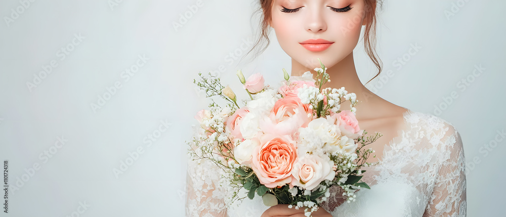 Naklejka premium Wedding photos with a clean background for free space for text. For use with advertising banners for weddings or Valentine's Day.