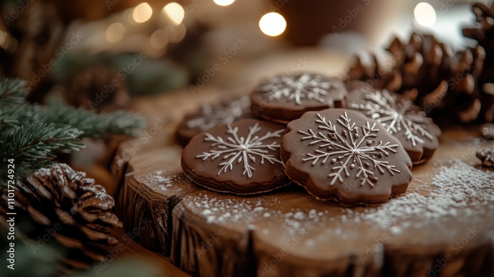 Festive cookies arranged on a wooden platter for the holidays Festive cookies arranged on a wooden platter for the holidays