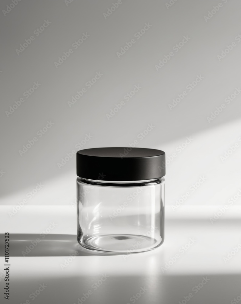 Glass jar with black screw cap for packaging design and branding. Glass jar with black screw cap for packaging design and branding.
