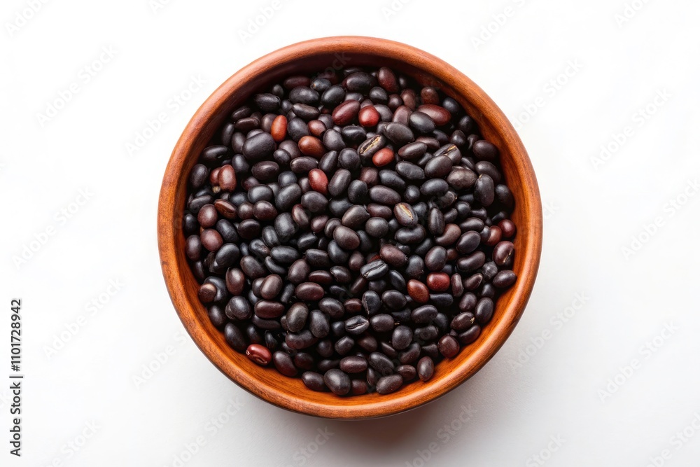 Black Beans in a Brown Ceramic Bowl - Isolated Top View on White Background for Culinary and Food Photography Black Beans in a Brown Ceramic Bowl - Isolated Top View on White Background for Culinary and Food Photography