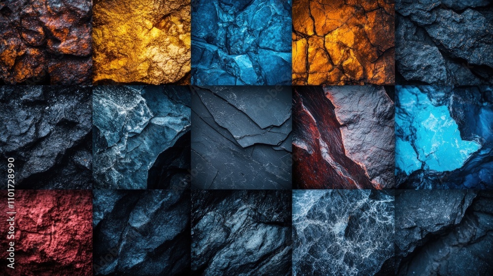 Colorful stone textures collage. Colorful stone textures collage.