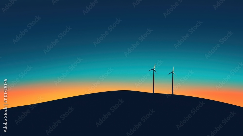 Obraz premium Sustainable Wind Turbines on a Hill at Sunset for Green Energy Production