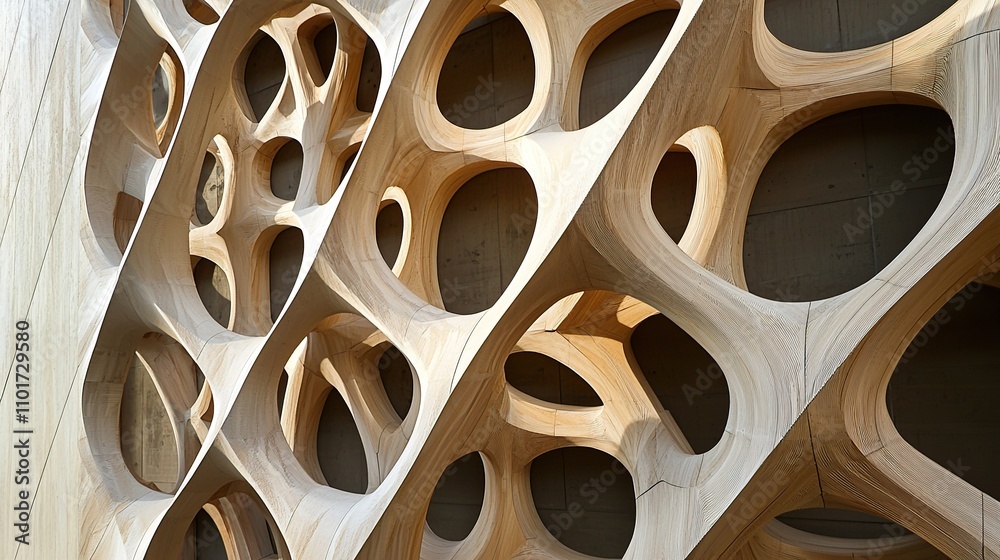 Architectural design featuring unique wooden structure in urban setting