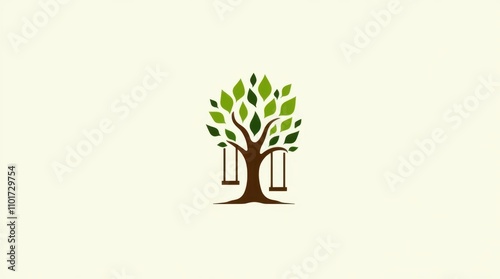 Earthy Green and Brown Tree Icon with Swing photo