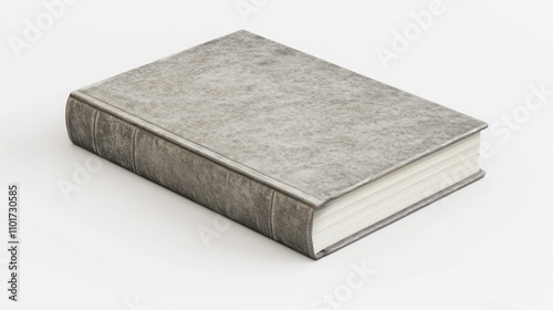 A Gray Hardcover Book Rests on a White Background