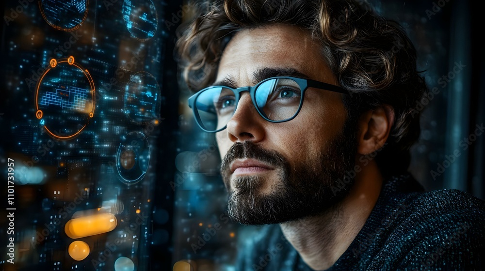Close Up Portrait of Cloud Security Professional with Digital Overlays Showcasing Security Metrics and Cloud Protection Close Up Portrait of Cloud Security Professional with Digital Overlays Showcasing Security Metrics and Cloud Protection