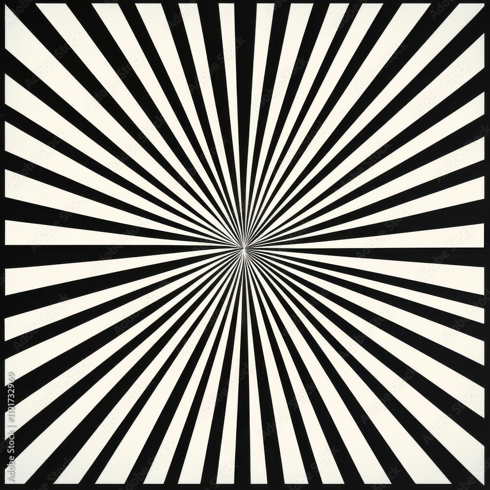 A striking black and white radial pattern creating a swirling optical illusion effect. A striking black and white radial pattern creating a swirling optical illusion effect.