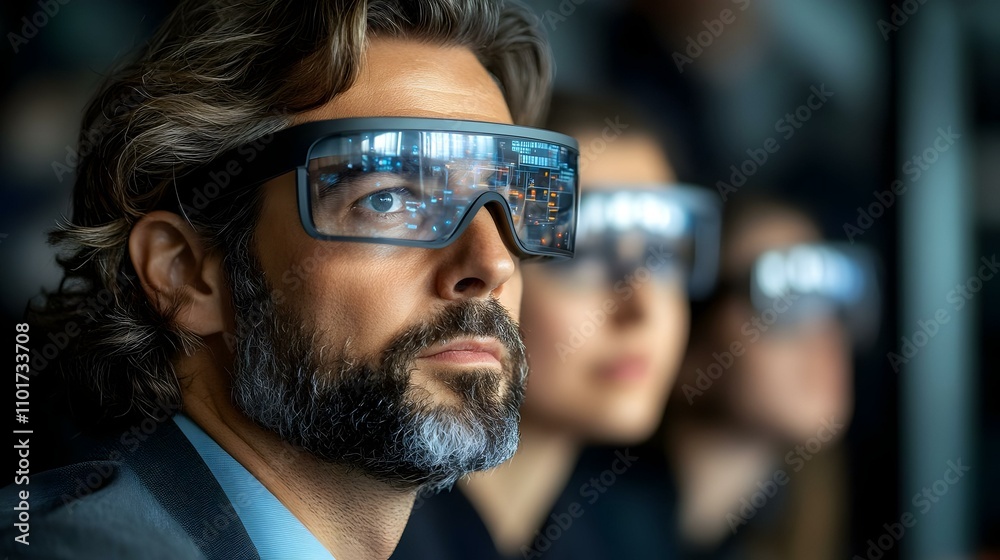 Augmented Reality Business Leader in Modern Office for Collaborative Decision Making with Copy Space Augmented Reality Business Leader in Modern Office for Collaborative Decision Making with Copy Space