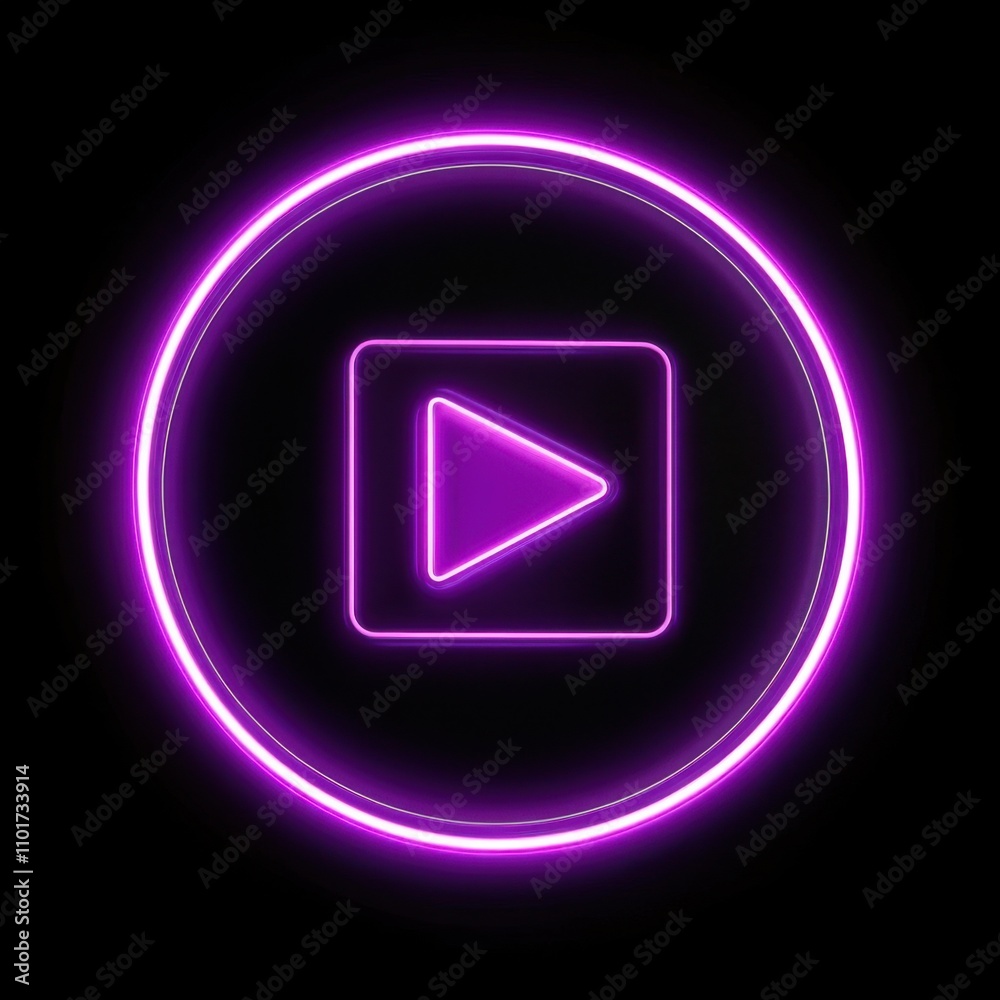 A vibrant neon play button in a circular design, glowing in a striking purple hue against a dark background. A vibrant neon play button in a circular design, glowing in a striking purple hue against a dark background.