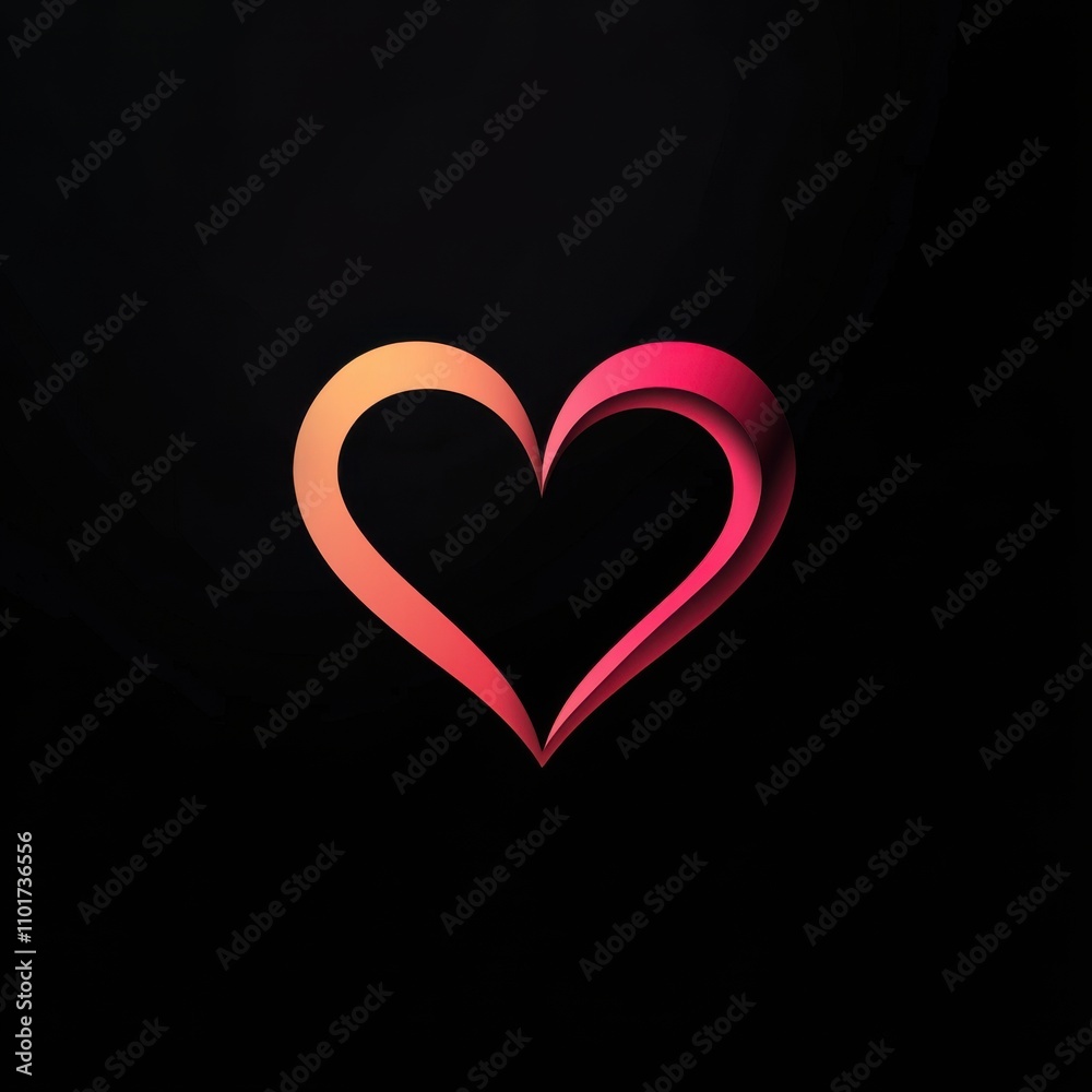 Stylized heart design in gradient shades of orange and pink on a black background, symbolizing love and passion. Stylized heart design in gradient shades of orange and pink on a black background, symbolizing love and passion.