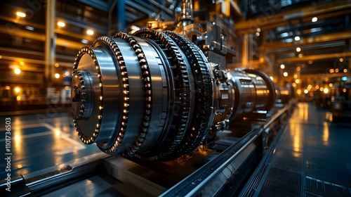 Engineer Using Smart Diagnostic Tools on Turbine with Glossy Background for Advanced Energy Management