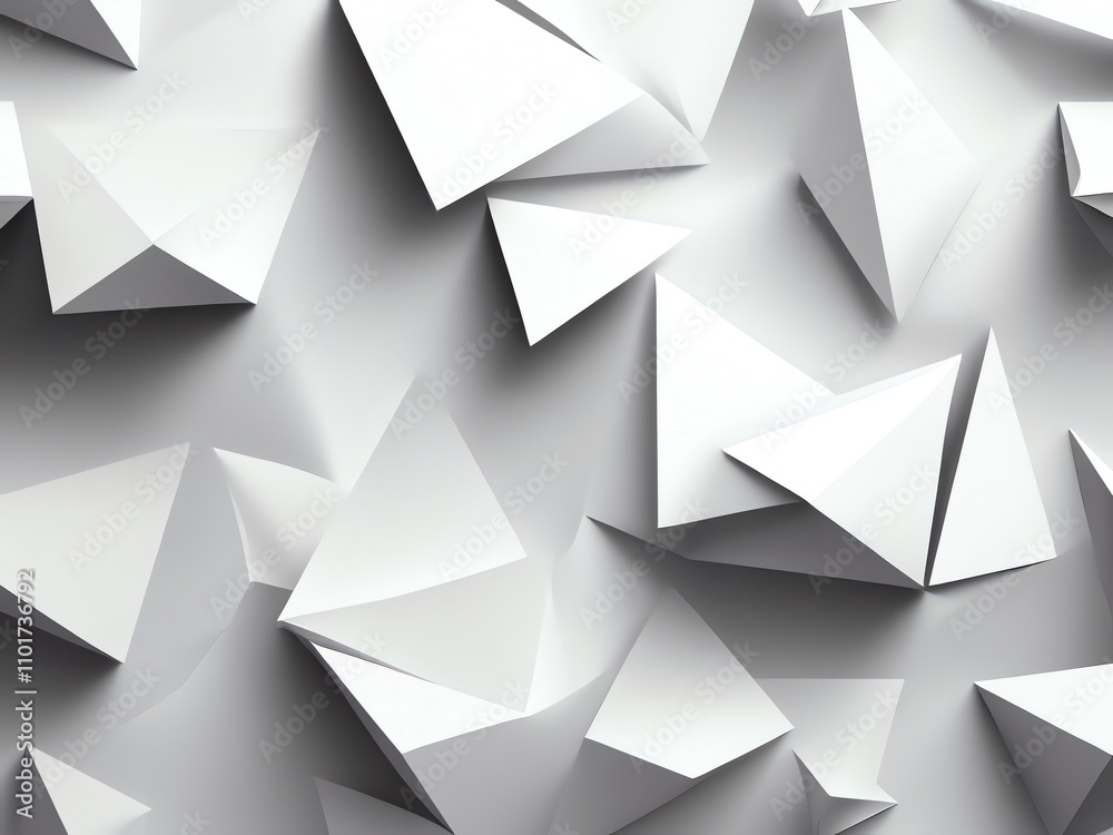Abstract White Geometric Shapes: A 3D Composition of Triangles and Pyramids Abstract White Geometric Shapes: A 3D Composition of Triangles and Pyramids