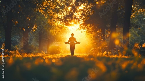 Candid Tai Chi Practice in Park Captures Epiphany Moment with Copy Space