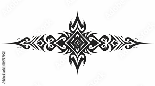Bold Black Tribal Tattoo Design With Geometric Shapes and Curves on White Background