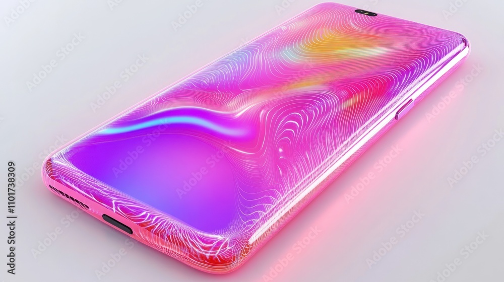 Pink Smartphone with Abstract Iridescent Design Pink Smartphone with Abstract Iridescent Design