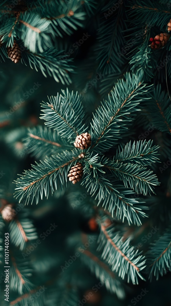 Close-up of green pine branches with pine cones on a winter day. Close-up of green pine branches with pine cones on a winter day.