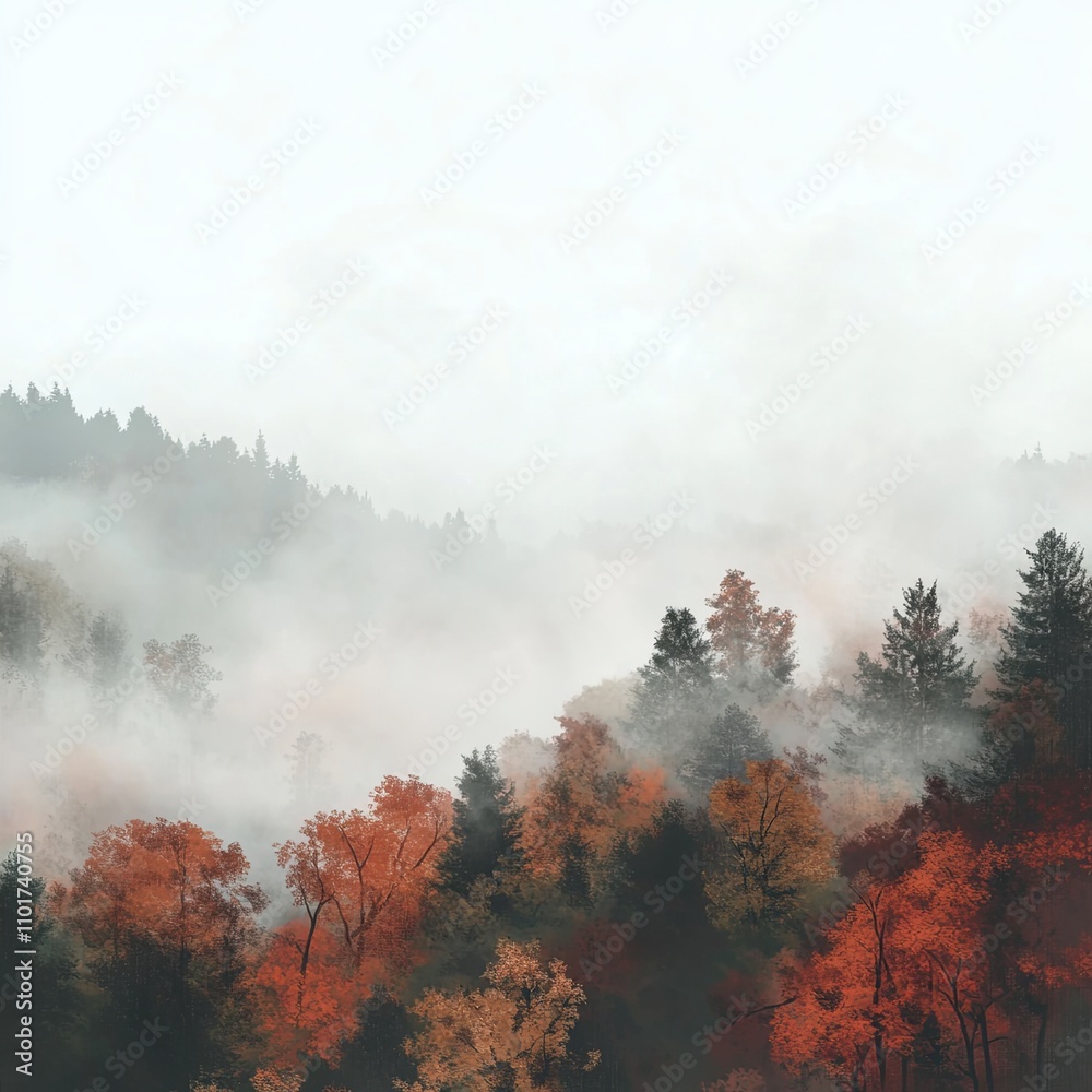 Clouds and fog among the forest in wet autumn day Clouds and fog among the forest in wet autumn day