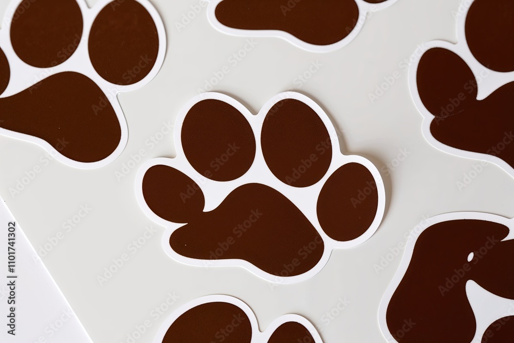 Obraz premium Brown Paw Shape Sticker Series on White Background