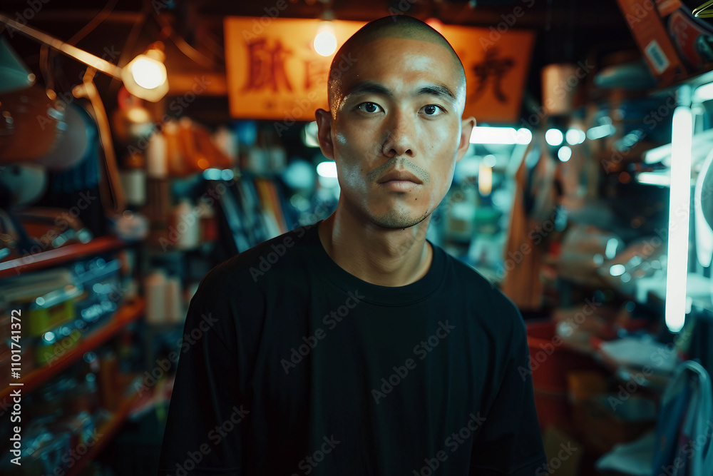 Generative AI Image of Young Music Enthusiast in Vintage Music Store with Guitar Selection on Display Generative AI Image of Young Music Enthusiast in Vintage Music Store with Guitar Selection on Display