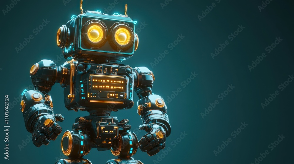 Fototapeta premium Futuristic Robot Design Glowing Lights Dark Background