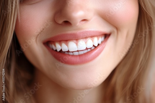 A young woman beams with joy, displaying her perfectly aligned white teeth and a radiant smile. The warm sunlight enhances her natural beauty and cheerful demeanor