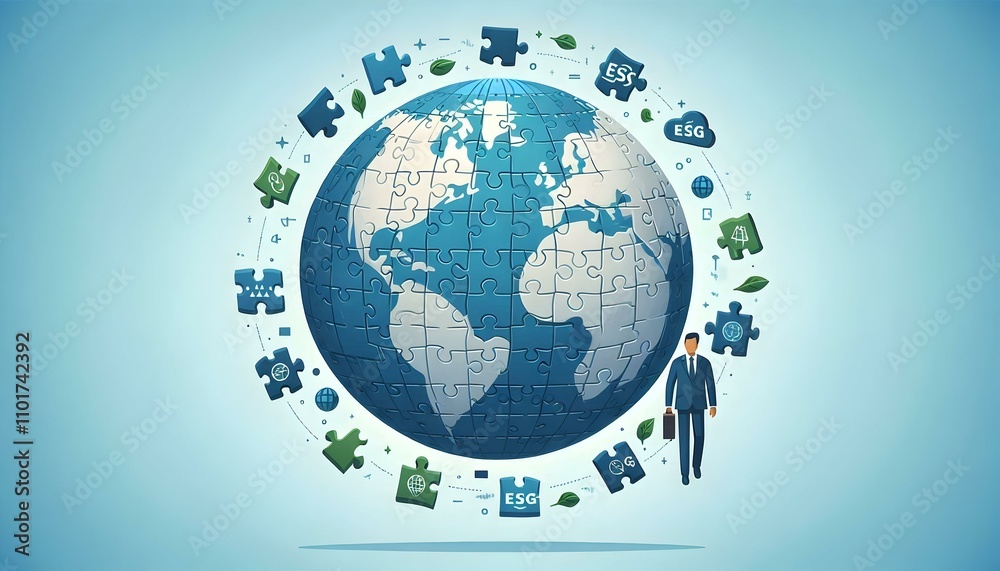 Levitating ESG Puzzle Globe Tracking Shot: Floating Globe of Interconnected ESG Challenges and Solutions Levitating ESG Puzzle Globe Tracking Shot: Floating Globe of Interconnected ESG Challenges and Solutions